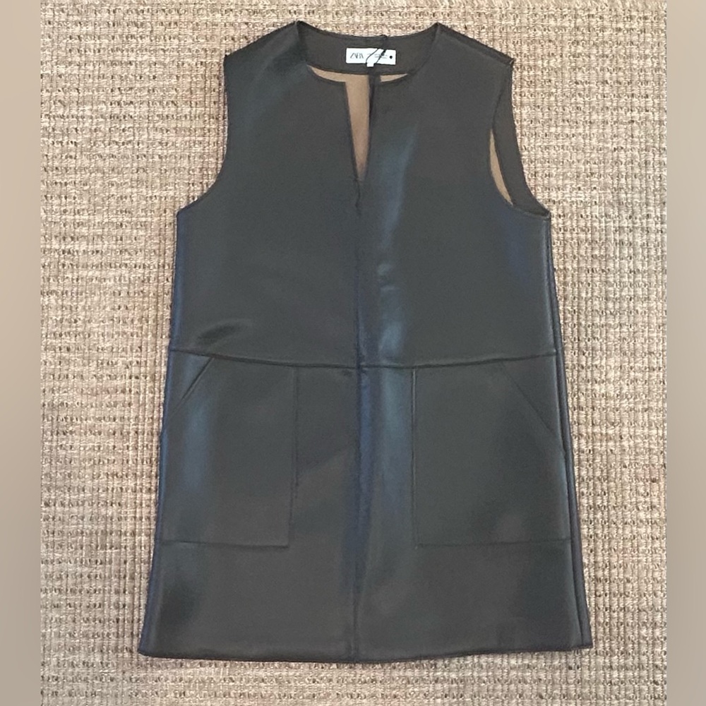 Zara Faux Black Leather Dress with Pockets